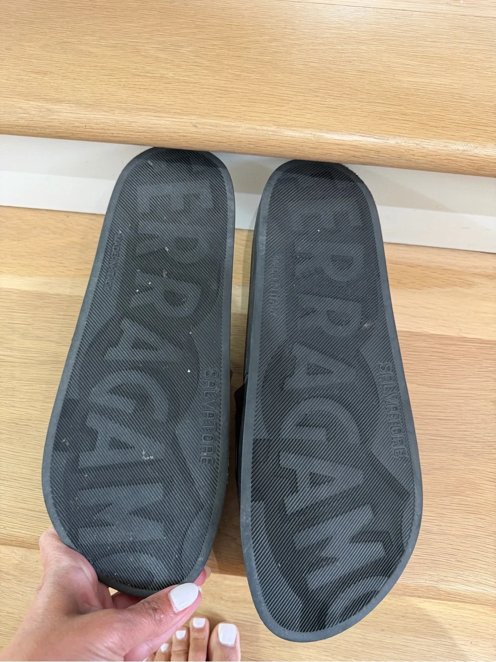 Salvatore Ferragamo Black Logo Slide Sandal